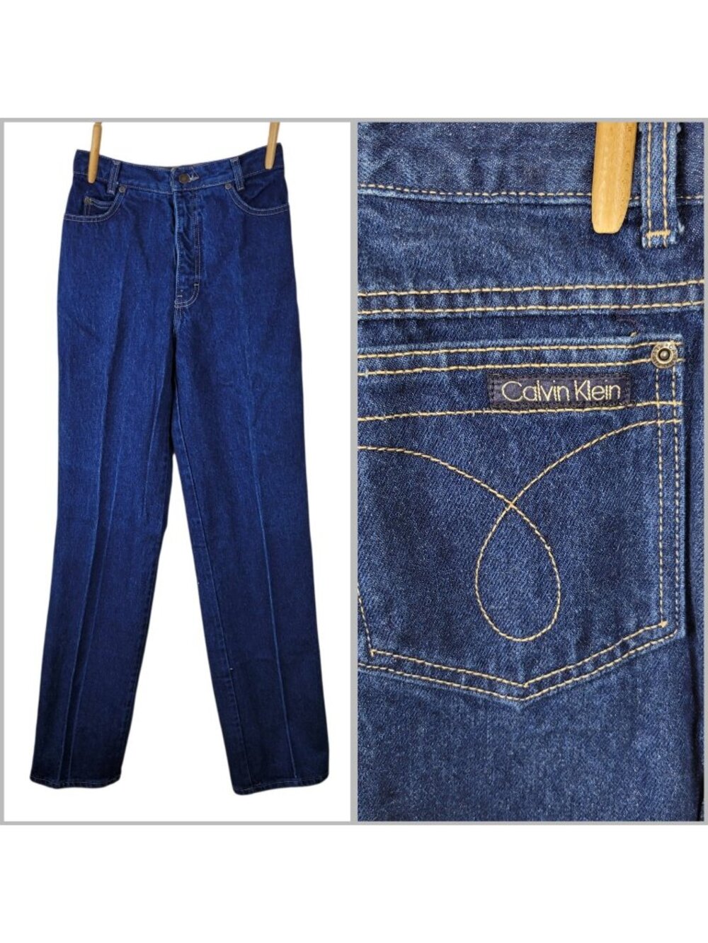 Calvin Klein High Waisted Straight Leg Jeans Sz 6 26" Dark Wash Made in USA Vtg